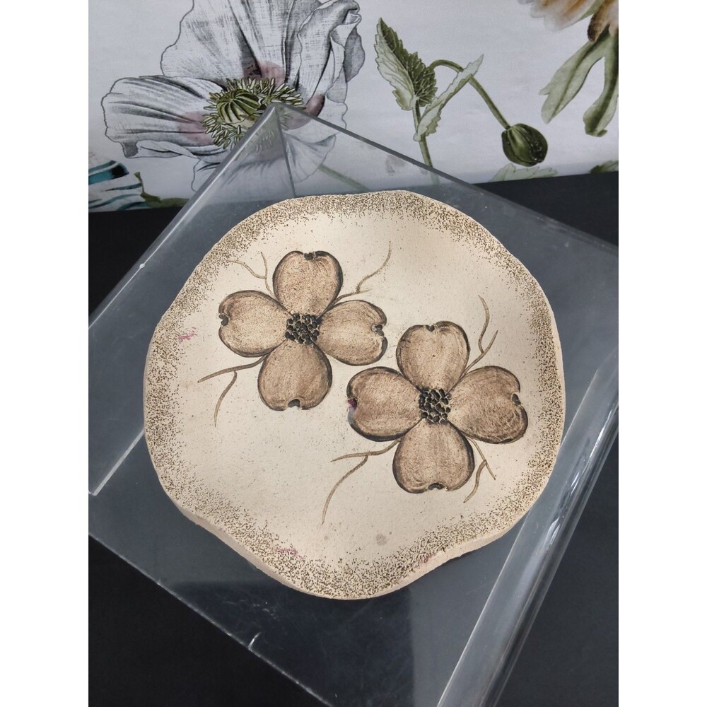 Pug Atlanta Ga Hand Made Floral Plate small 6" Tan With Black Flowers